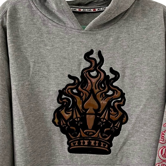Jnco Hoodie Vintage Y2K 90s Crown Logo in Flames Patch Size Large/XL - Picture 5 of 12